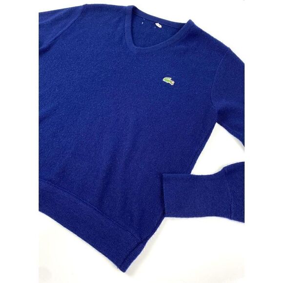 Vintage Izod Lacoste V-Neck Pullover Sweater Mens Medium Navy Blue Casual AT0295 - Picture 3 of 8